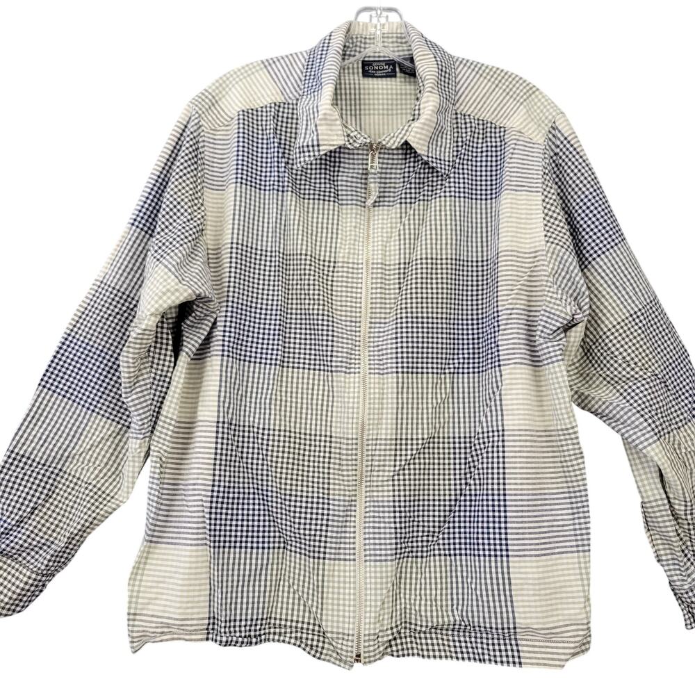 Sonoma Green Tan Preppy Jacket Lightweight Plaid Zip Long Sleeves Womens Size 1X